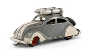 PRE-WAR INGAP TINPLATE CLOCKWORK CAR, Italian, no. 804, in silver colourway with gas canisters to