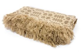 VINTAGE TRADITIONAL WELSH WOOLEN BLANKET with beige and light brown geometric design, with