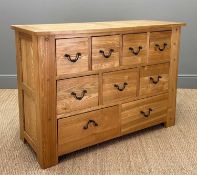 MODERN 'HALO' SOLID OAK CHEST, nine deep drawers, metal handles, 85 (h) x 120 (w) x 49cms (d)