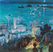 ‡ NICK HOLLY (b.1968) limited edition (45/50) print - Bonfire Night, Swansea, signed, 27 x 27cms