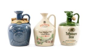 THREE CERAMIC/STONEWARE WHISKY DECANTERS including, King's Ransom 12yo (Glenforres - Glenlivet),