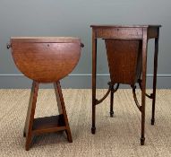 TWO EARLY 20TH C. WORKTABLES, Art Deco style in satin walnut, 65 (h) x 43cms (w), oak Regency