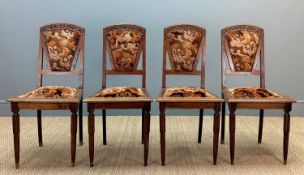 FOUR EARLY 20TH C. CONTINENTAL CARVED OAK ART DECO SALON CHAIRS, 99 (h) x 48cms (w) Provenance: