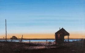 LAURENCE ROCHE (b. 1944) acrylic on board - entitled 'Estuary At Dawn', signed and dated 1980, 69