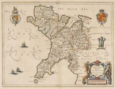 CARNARVONSHIRE & ANGLESEY: BLAEU (WILLEM): 17th C. double page engraved map entitled 'Comitatus