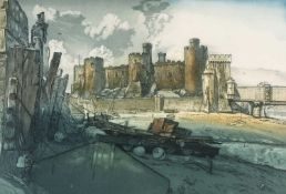 ‡ GORDON MILES (b. 1947) limited edition (4/150) etching and aquatint - entitled 'Conwy Castle',