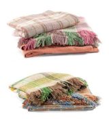 FIVE WOOLEN BLANKETS including CWMGWILI WELSH WOOL BLANKET, multi-coloured plaid design, apricot/