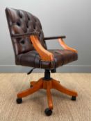 BROWN LEATHER 'GAINSBOROUGH' STYLE SWIVEL OFFICE CHAIR, seat height ranges from approx. 50-60cms