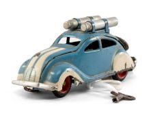 PRE-WAR INGAP TINPLATE CLOCKWORK CAR, Italian, no. 804, in blue colourway with gas canisters to