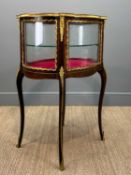 LOUIS XV STYLE WALNUT ORMOLU BIJOUTERIE CABINET, shaped outline, rams head, foliate & floral trail