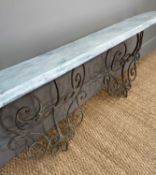 FRENCH WROUGHT IRON AND PAINTED WOOD CONSOLE TABLE, 126 (w) x 56cms (h) Provenance: private