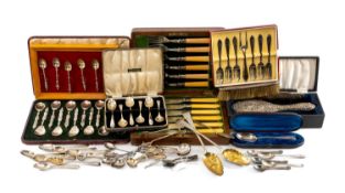 ASSORTED SILVER & PLATE, including pair of Georgian silver berry spoons, set of six Chinese dragon