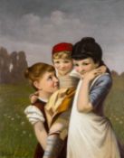 E. BARIE (French 19th Century) oil on canvas - portrait of three young children standing in an