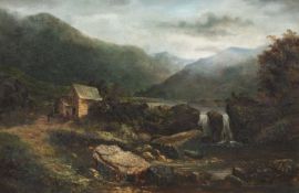 19th CENTURY WELSH SCHOOL oil - entitled verso 'Cwm Bychan Lake, North Wales', unsigned, 48.5 x