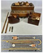 ASSORTED COLLECTABLES, including antique gun cleaning kit in mahogany case, oak pipe rack and