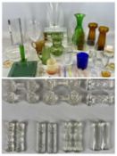 ASSORTED GLASSWARE, including two amber glass hyacinth vases, each 19cms (h); pressed amber jug,