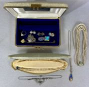 ASSORTED COSTUME JEWELLERY, including simulated pearl necklaces, sterling butterfly wing brooch