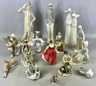 ASSORTED CHINA FIGURINES, including Lladró sailor, nuns, and boy with donkey; Royal Doulton