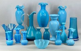 MILK GLASS & OTHER BLUE GLASS ASSORTMENT, 16 pieces Provenance: private collection Ynys Môn