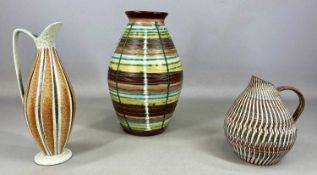MID-CENTURY GERMAN CERAMICS, Dee-Cee Ges.gesch ewer, geometric banded stripes, impressed marks,