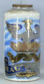 LARGE PAINTED APOTHECARY GLASS DRUG JAR, 19th century, painted with a phoenix rising, titled '