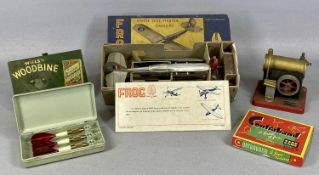 VINTAGE TOYS, including model Junior live steam engine, Will's Woodbine tin-plate cricket game,