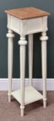 OAK TWO-TIER JARDINIÈRE STAND, stripped square top with moulded rim, base painted cream with