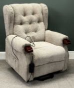 ELECTRIC RECLINING ARMCHAIR, beige textured button back upholstery Provenance: deceased estate