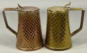 J S & S B COPPER & BRASS LIDDED WATER JUGS, a near pair, 14cms (h) Provenance: private collection