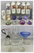 ASSORTED GLASSWARE, five Japanese opaque vases, decorated with heraldic figures, 26cms (h); water