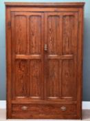 19TH CENTURY PITCH PINE CUPBOARD, double panel doors over long drawer, interior with a single