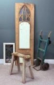 ARCHITECTURAL ANTIQUES, narrow single door, arched panel with leaded stained glass panels, 208 (h) x