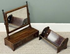 19TH CENTURY MAHOGANY TOILET MIRROR, string inlaid with rectangular plate, turned supports,