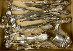 BIRMINGHAM SILVER REEDED MILK JUG, an assortment of other silver and plated flatware, button holes