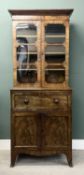 19TH CENTURY MAHOGANY SECRETAIRE BOOKCASE, upper section with glazed double doors, base having