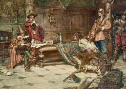 ‡ ARTHUR DAVID MCCORMICK FRGS (British, 1860-1943) watercolour - interior scene, Puritans with