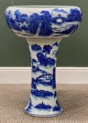 LARGE CHINESE BLUE & WHITE BASIN ON STAND, continuous landscape, 76 (h) x 52cms (diam.)