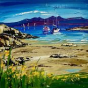 ‡ LYNN RODGIE (Scottish, b. 1967) oil on canvas - entitled verso 'Waiting to Sail II', signed