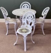 WHITE PAINTED ALUMINIUM PATIO SET, comprising circular table and four chairs Provenance: private
