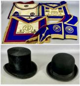 MASONIC APRONS & REGALIA, together with Dunn & Co. bowler hat, size 7¼; and Dunn & Co. top hat,