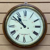 SMITHS MAHOGANY CASED RAILWAY CLOCK, cream dial with red Roman and black Arabic hour markers,