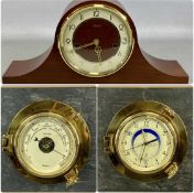 NAUTICALIA BULKHEAD TYPE SHIP'S CLOCK & BAROMETER, each 23cms (diam.); with a Hermle reproduction