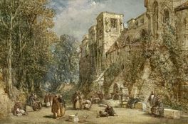 ‡ GEORGE CATTERMOLE (British, 1800-1868) watercolour - entitled 'The Abbey Grounds', 40 x 61cms