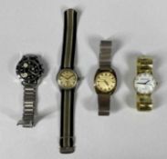FOUR VINTAGE WRISTWATCHES, Globa Sport chronograph with black bezel and dial, 36mms (diam.), on