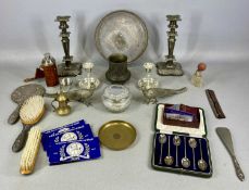 ASSORTED METALWARE, including cased set of six silver teaspoons, Ronson chrome cigarette lighter