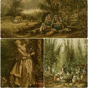 BAXTER (19th century) print - young lady picking flowers, 15 x 10cms; LE BLOND print - 'The Grape