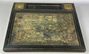 VICTORIAN EBONISED & BRASS MOUNTED WRITING SLOPE, inset leather writing surface, twin brass