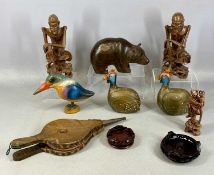 BOX OF MIXED TREEN, including two carved figures of fasting Buddhas, 24cms (h); standing bear, 14cms
