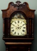 LARGE 19TH CENTURY MAHOGANY LONGCASE CLOCK, arched painted enamel dial with rocking highwayman