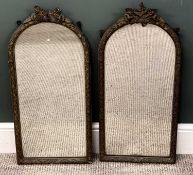 PAIR OF 19TH CENTURY GILT FRAMED WALL MIRRORS, arched tops, 77 x 35cms Provenance: private